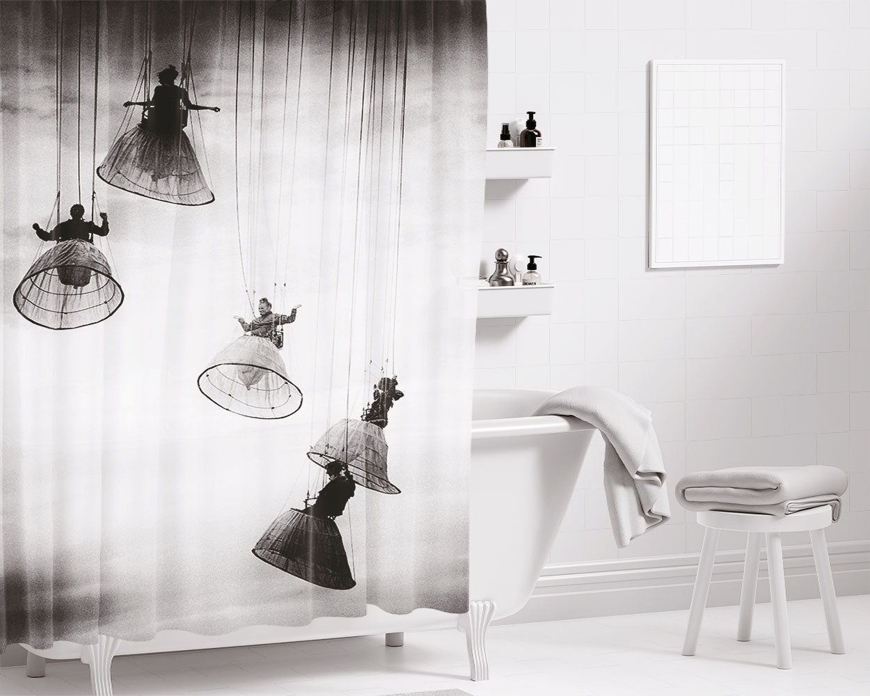 Opera Doll Hanging Black White Bathroom Shower Curtain Fabric Waterproof | 66 X 72 Inch