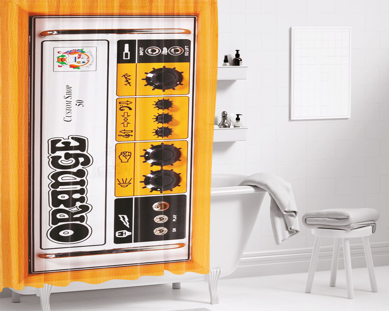Orange Color Amplifier Amp 1 Bathroom Shower Curtain Fabric Waterproof | 66 X 72 Inch