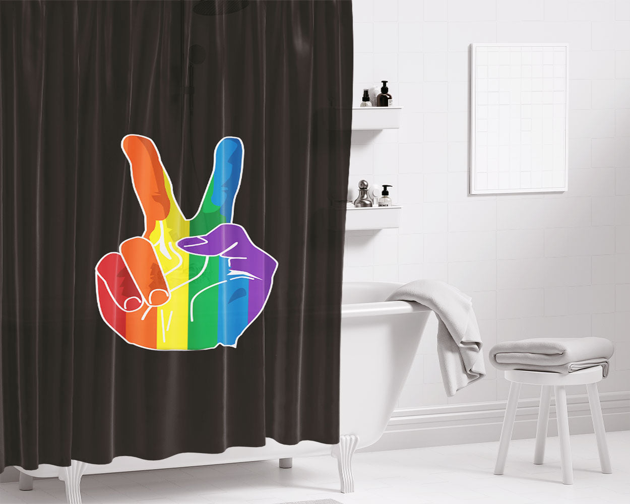 Peace Hand Color Bathroom Shower Curtain Fabric Waterproof | 66 X 72 Inch
