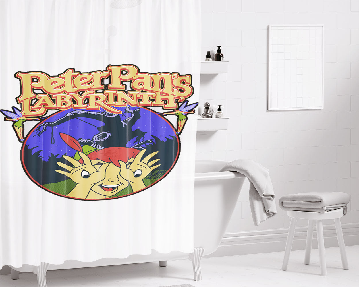 Peterpans Labyrinth Thinkerbell Elf Land Illustration Bathroom Shower Curtain Fabric Waterproof | 66 X 72 Inch