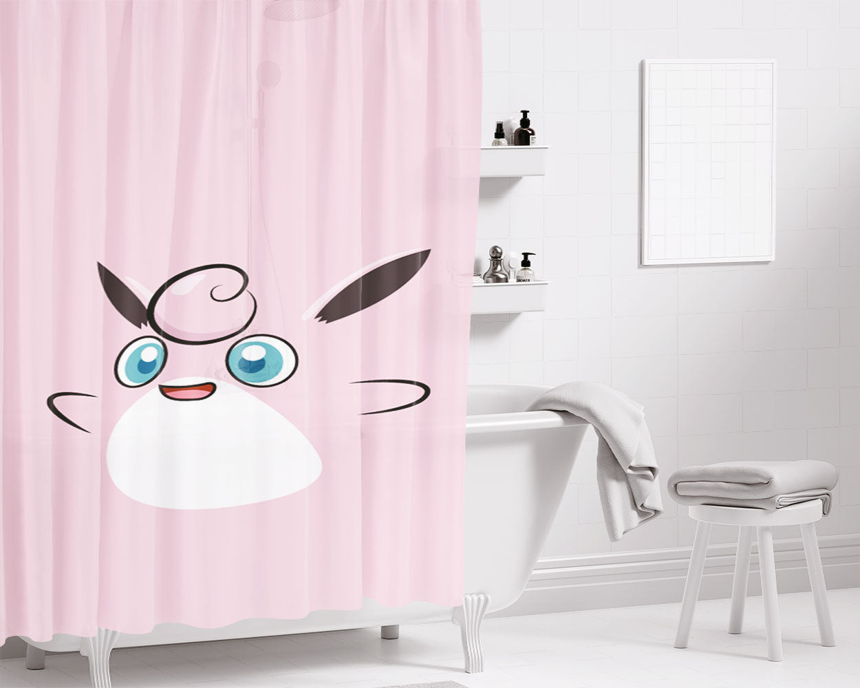 Pink Wigglytuff Bathroom Shower Curtain Fabric Waterproof | 66 X 72 Inch