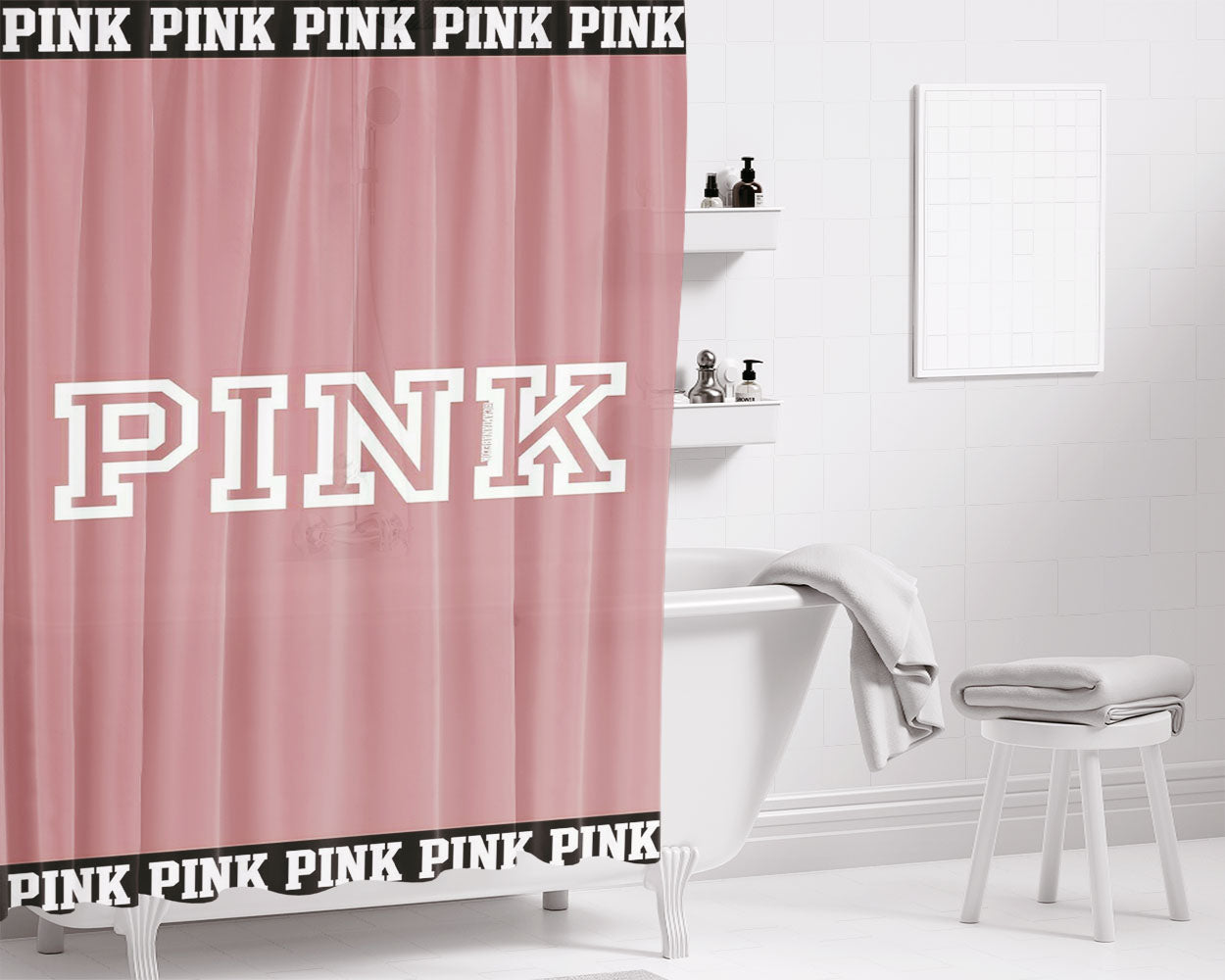 Pink Bathroom Shower Curtain Fabric Waterproof | 66 X 72 Inch