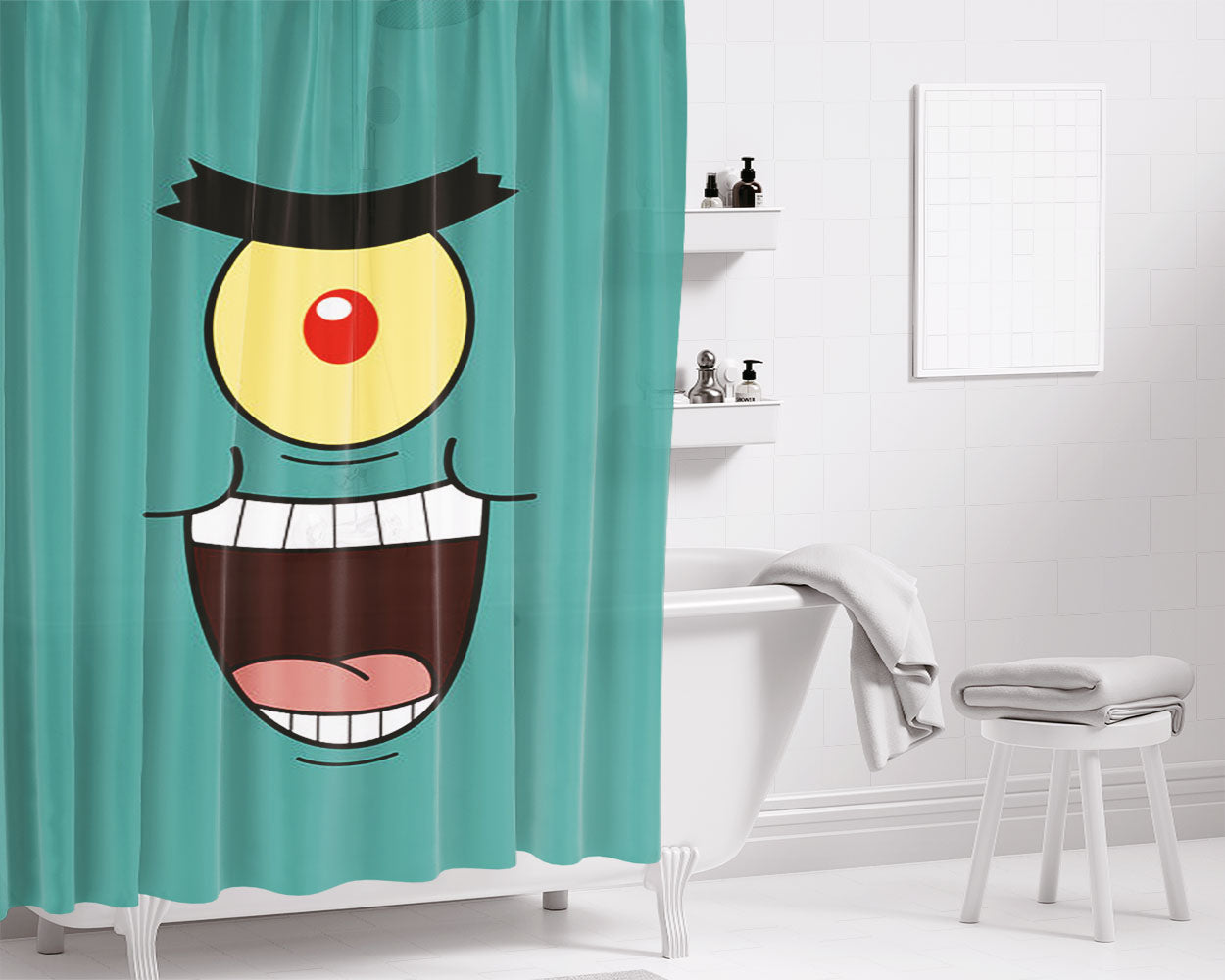 Plankton Face Bathroom Shower Curtain Fabric Waterproof | 66 X 72 Inch