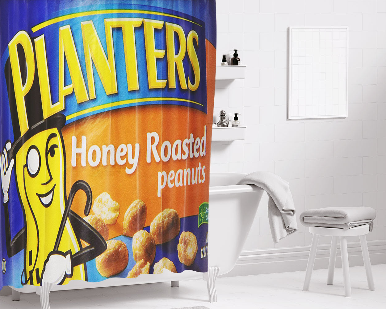 Planters Honey Roasted Mr Peanut Bathroom Shower Curtain Fabric Waterproof | 66 X 72 Inch