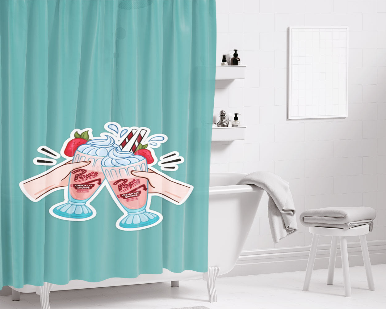 Pops Chock Lit Shoppe Milkshake Bathroom Shower Curtain Fabric Waterproof | 66 X 72 Inch