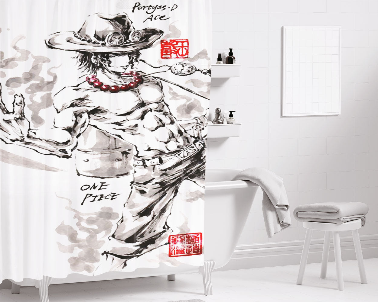 Portgas D Ace Bathroom Shower Curtain Fabric Waterproof | 66 X 72 Inch