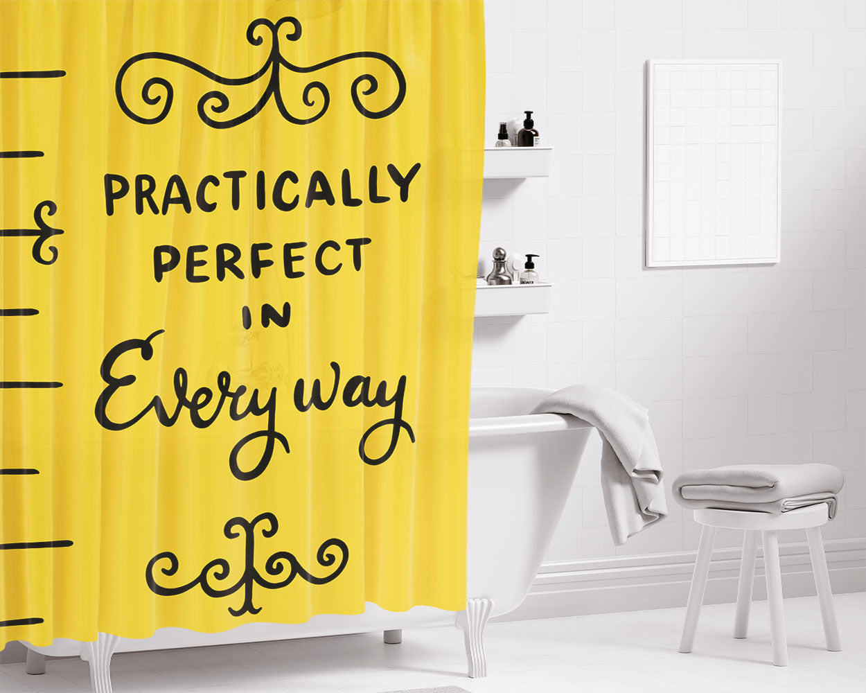Practically Perfect In Every Way Mary Poppins Bathroom Shower Curtain Fabric Waterproof | 66 X 72 Inch