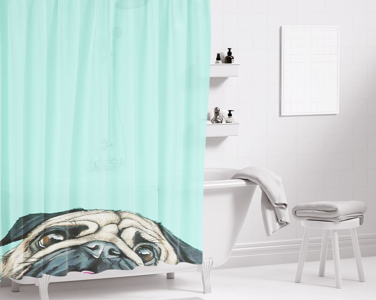 Puppy Art Bathroom Shower Curtain Fabric Waterproof | 66 X 72 Inch