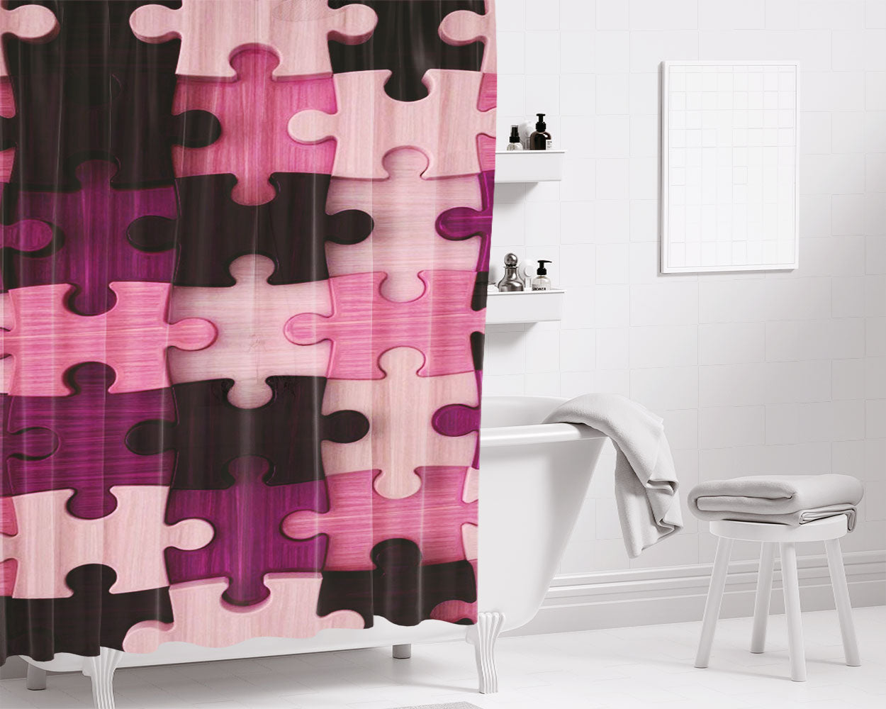 Puzzel Bathroom Shower Curtain Fabric Waterproof | 66 X 72 Inch