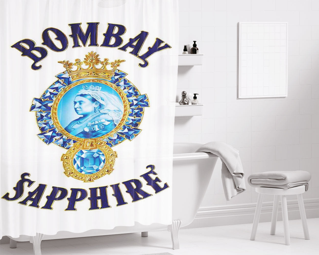 Qeen Bombay Saphier Bathroom Shower Curtain Fabric Waterproof | 66 X 72 Inch