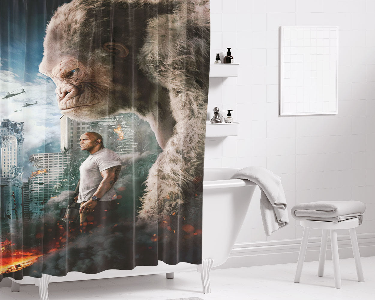 Rampage Kong And The Rock Bathroom Shower Curtain Fabric Waterproof | 66 X 72 Inch