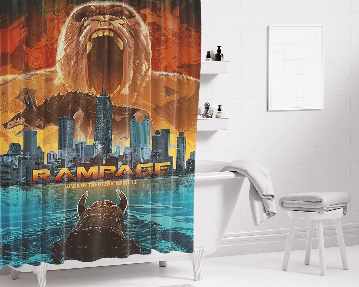 Rampage Poster Art Bathroom Shower Curtain Fabric Waterproof | 66 X 72 Inch