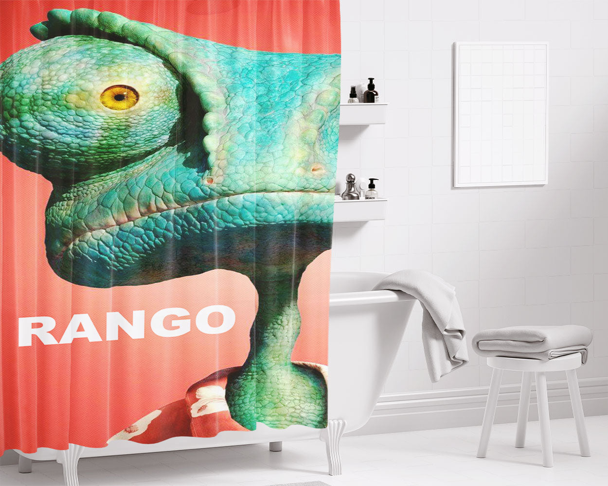 Rango The Lizard Chameleon Bathroom Shower Curtain Fabric Waterproof | 66 X 72 Inch