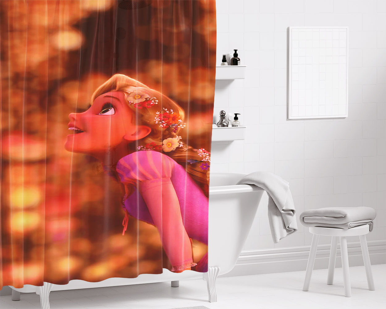 Rapunzel In Millions Lantern Bathroom Shower Curtain Fabric Waterproof | 66 X 72 Inch