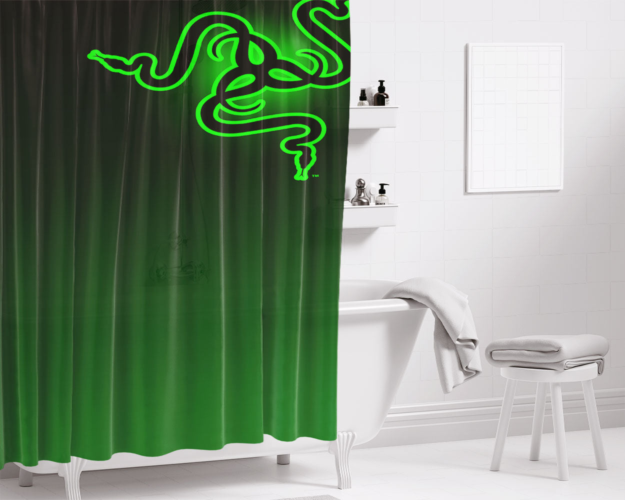 Razer Logo Right Bathroom Shower Curtain Fabric Waterproof | 66 X 72 Inch