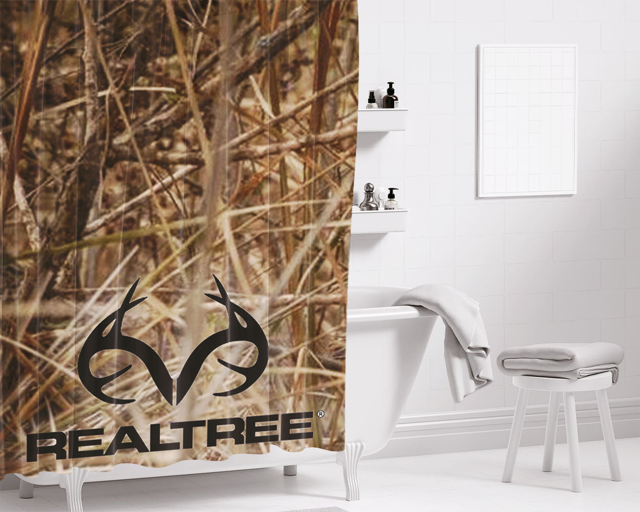 Realtree Black X Skinit Camouflage Bathroom Shower Curtain Fabric Waterproof | 66 X 72 Inch