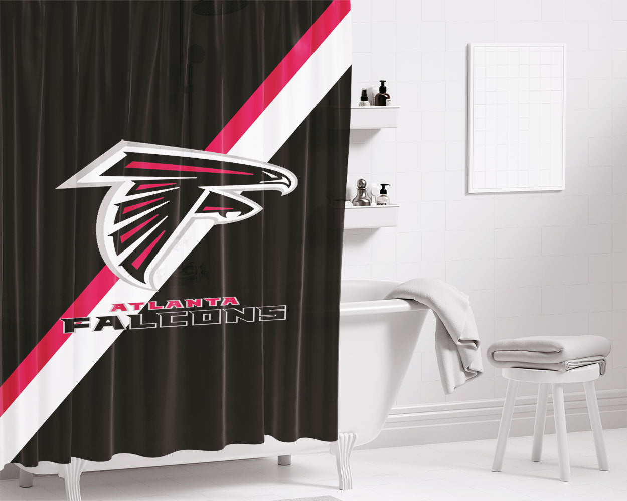 Red White Atari Game Logo Bathroom Shower Curtain Fabric Waterproof | 66 X 72 Inch