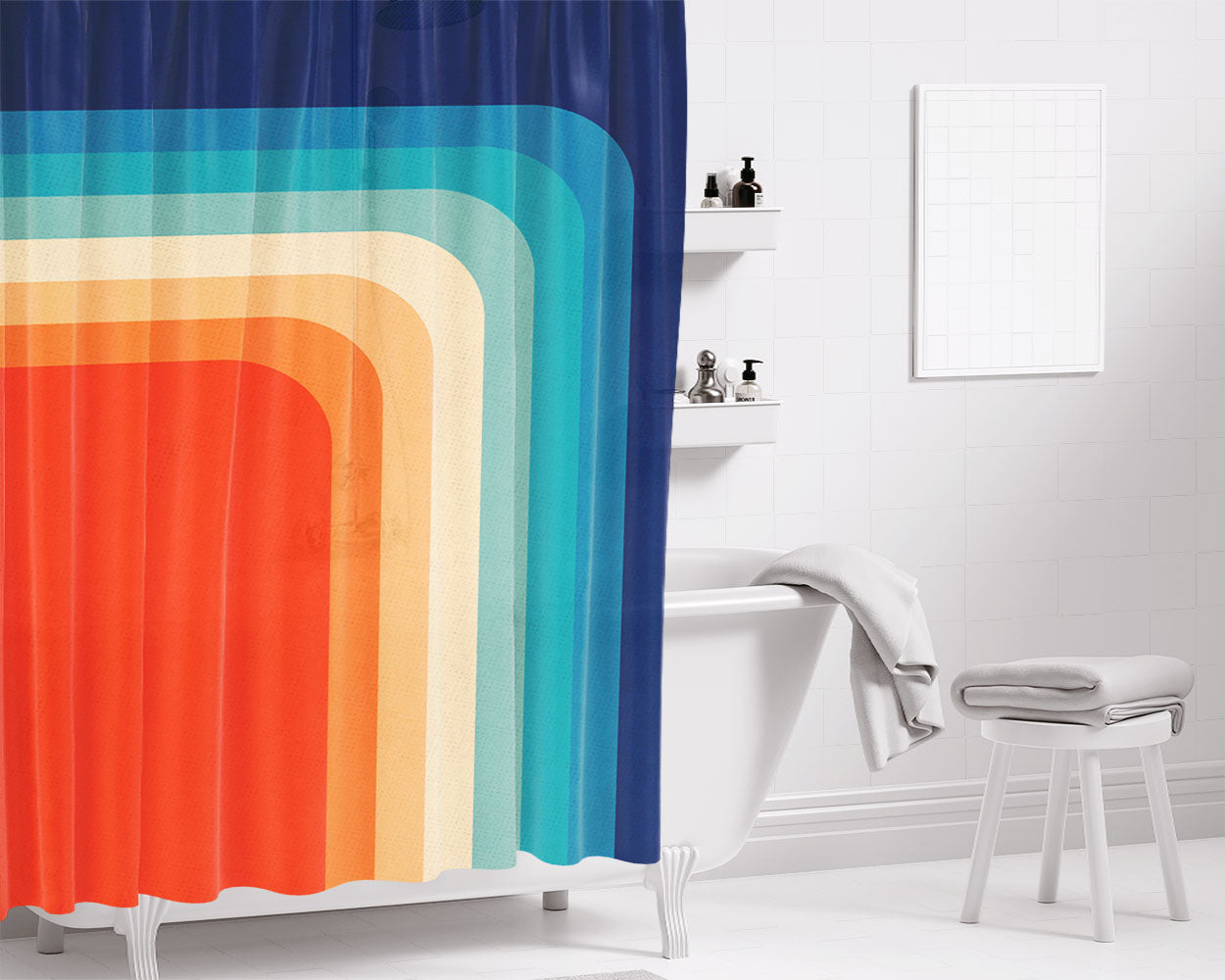 Retro 70S Color Palette 2 Bathroom Shower Curtain Fabric Waterproof | 66 X 72 Inch