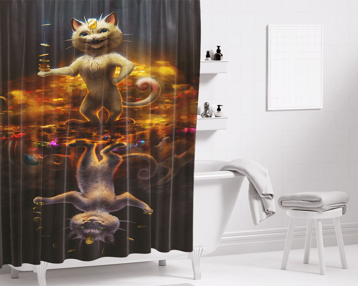 Rich Meowth Bathroom Shower Curtain Fabric Waterproof | 66 X 72 Inch