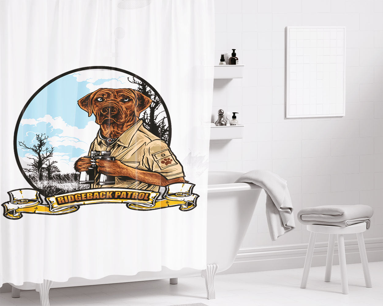 Ridgeback Patrol Dog Pet Sherif Art Streetwear Bathroom Shower Curtain Fabric Waterproof | 66 X 72 Inch