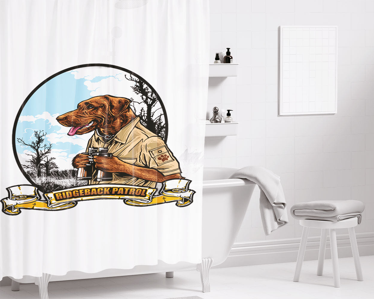 Ridgeback Patrol Sherif Dog Pet Streetwear Bathroom Shower Curtain Fabric Waterproof | 66 X 72 Inch
