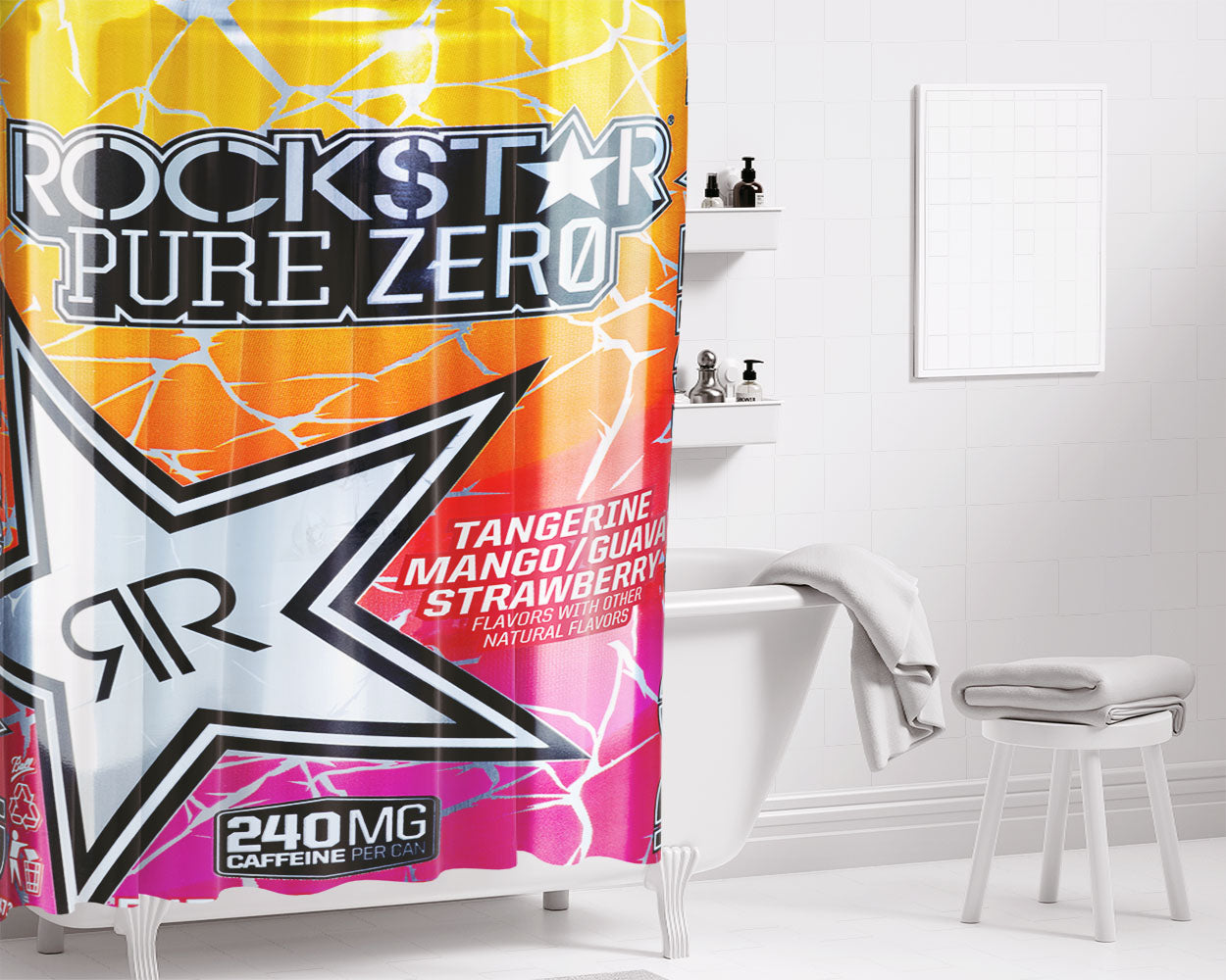 Rockstar Energy Drink Pure Zero Smgs Can Bathroom Shower Curtain Fabric Waterproof | 66 X 72 Inch