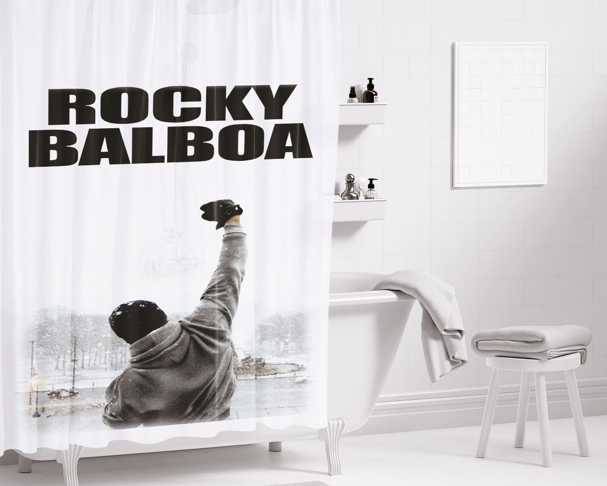 Rocky Balboa Movie Poster Bathroom Shower Curtain Fabric Waterproof | 66 X 72 Inch