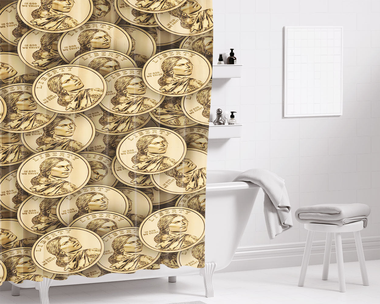 Sacagawea Dollar 22 Bathroom Shower Curtain Fabric Waterproof | 66 X 72 Inch