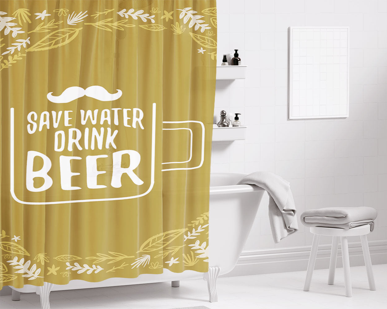 Save Water Drink Beer Bathroom Shower Curtain Fabric Waterproof | 66 X 72 Inch