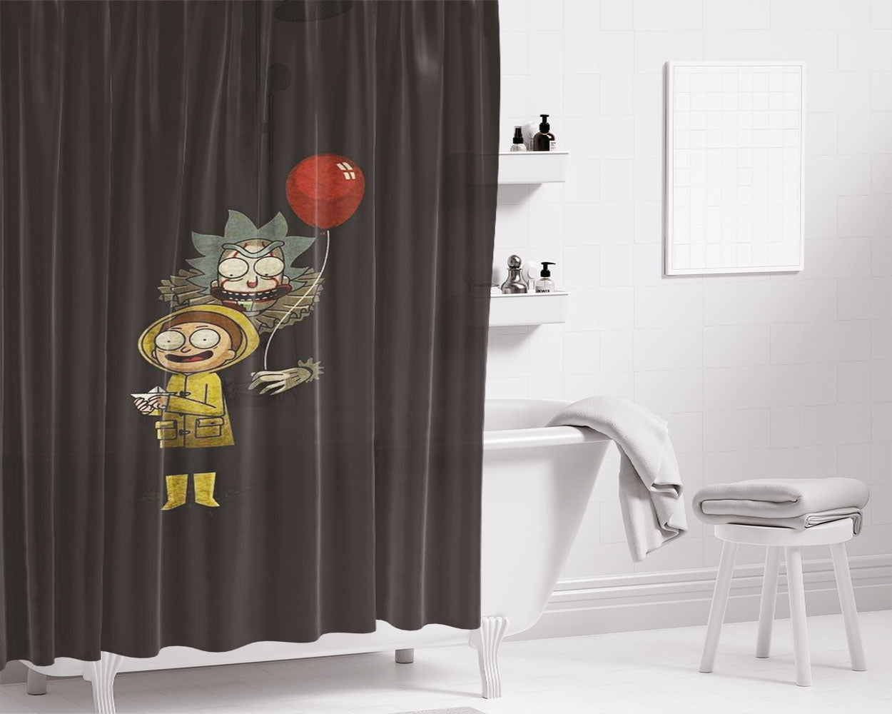 Scary Clown It Morty Style Bathroom Shower Curtain Fabric Waterproof | 66 X 72 Inch