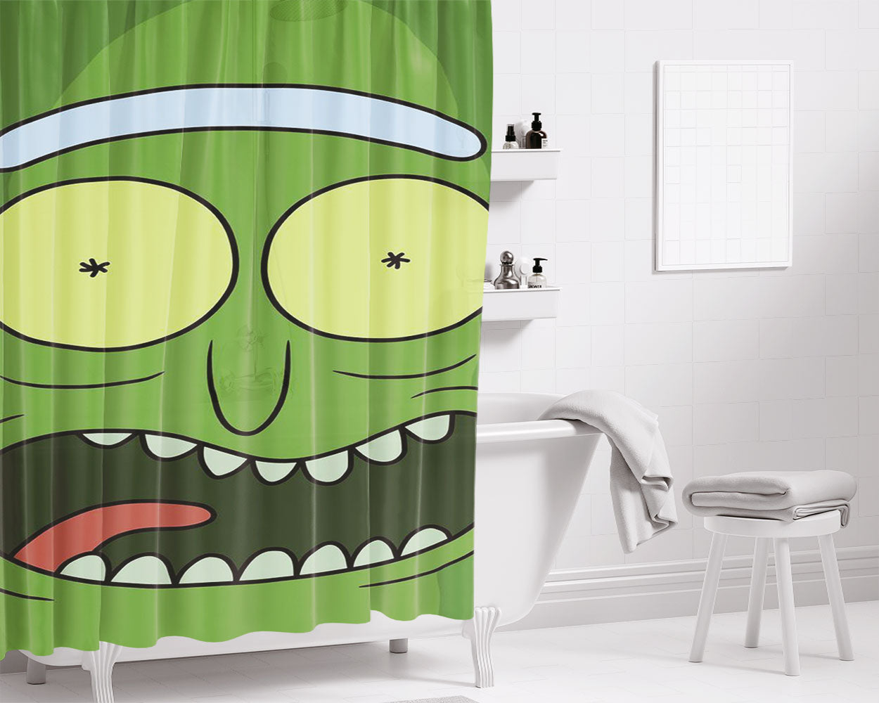 Scary Face Morty Style Pattern Bathroom Shower Curtain Fabric Waterproof | 66 X 72 Inch