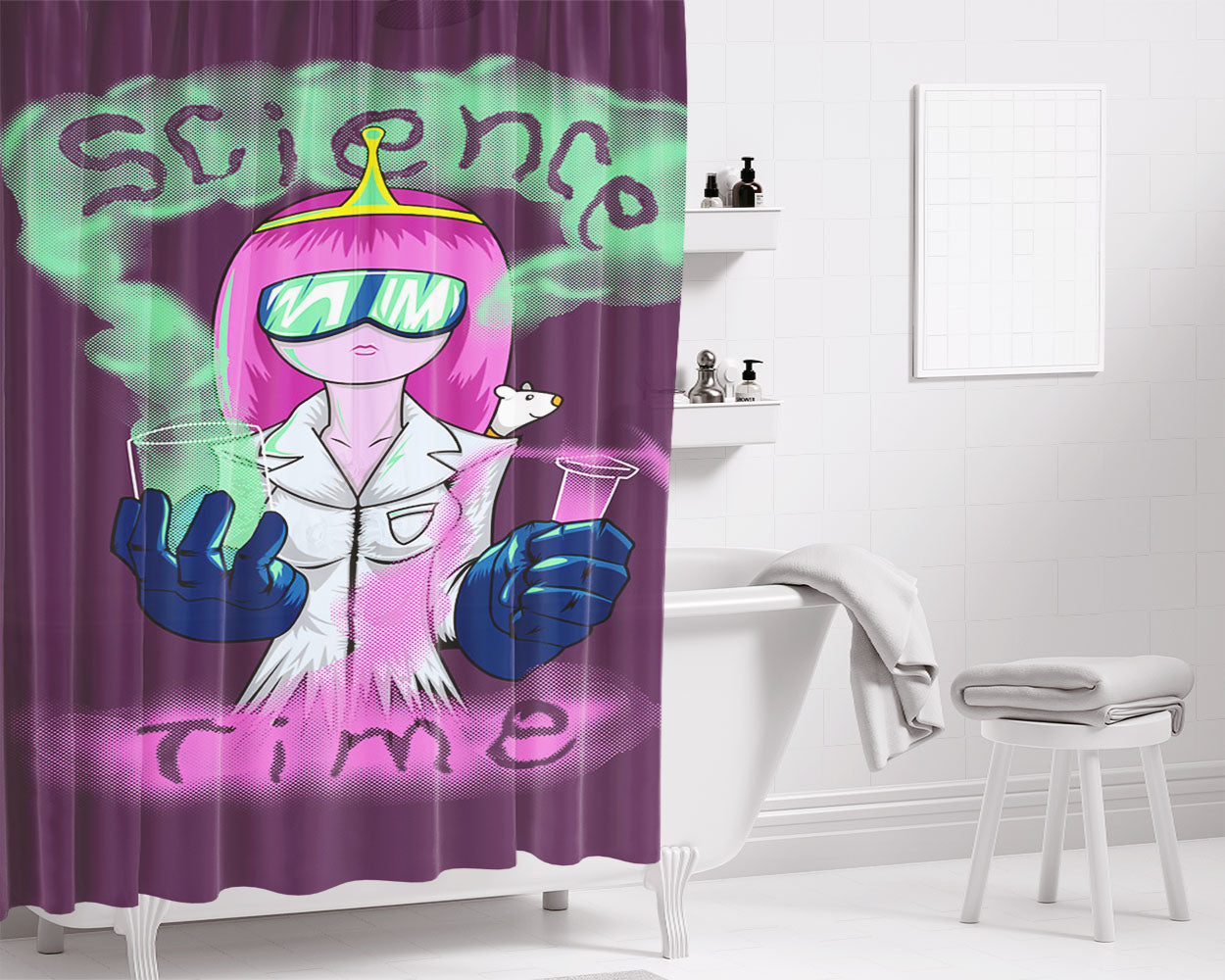 Science Time Bathroom Shower Curtain Fabric Waterproof | 66 X 72 Inch