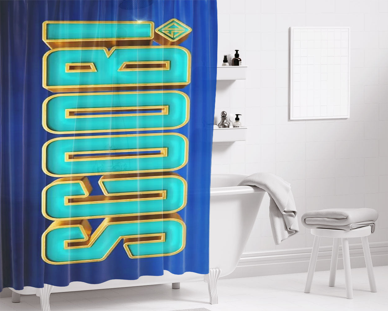 Scoob 2020 Logo Movie Font Blue Wallpaper Bathroom Shower Curtain Fabric Waterproof | 66 X 72 Inch