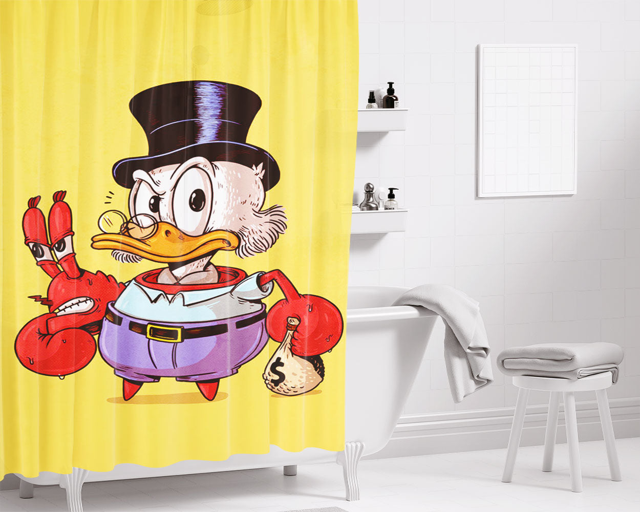 Scrooge Mcduck Vs Mr Krabs Bathroom Shower Curtain Fabric Waterproof | 66 X 72 Inch