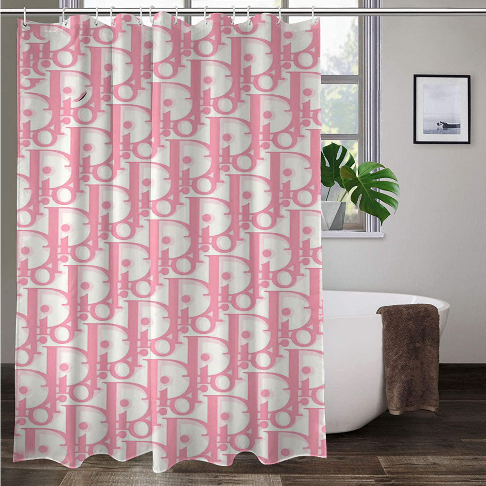 Christian Dior Pattern Pink Bathroom Shower Curtain Fabric Waterproof | 66 X 72 Inch