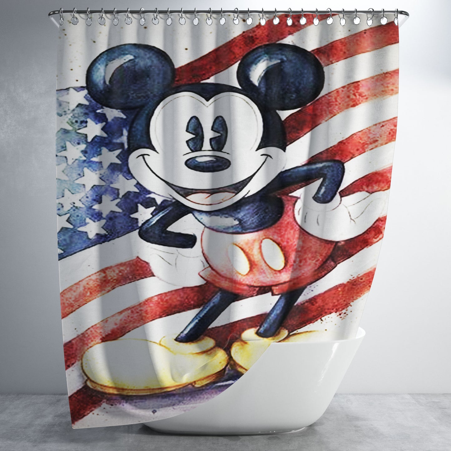 Dinsey Mickey Mouse Retro Usa Flag Bathroom Shower Curtain Fabric Waterproof | 66 X 72 Inch