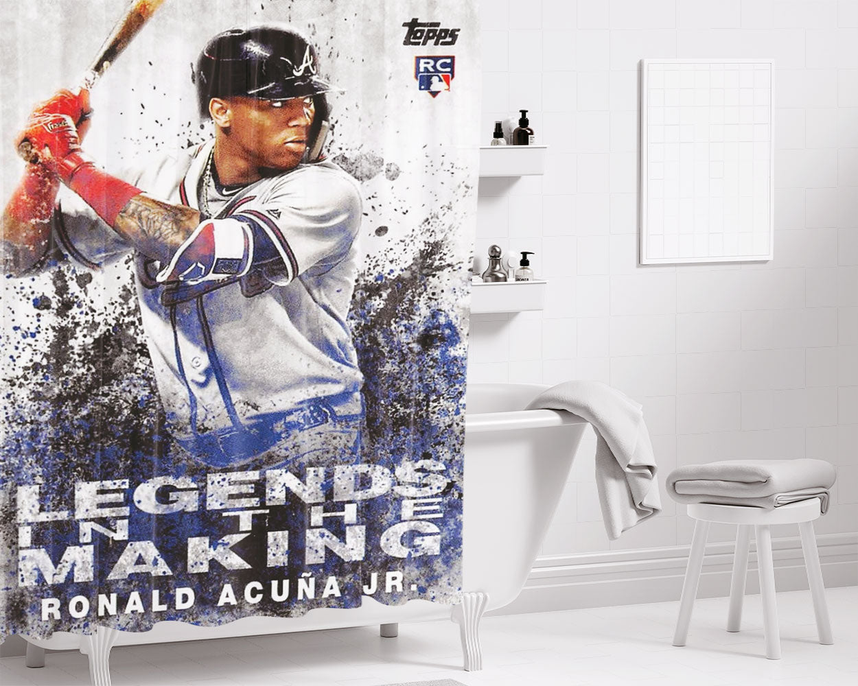 Ronald Acuna Jr Rookie Bathroom Shower Curtain Fabric Waterproof | 66 X 72 Inch