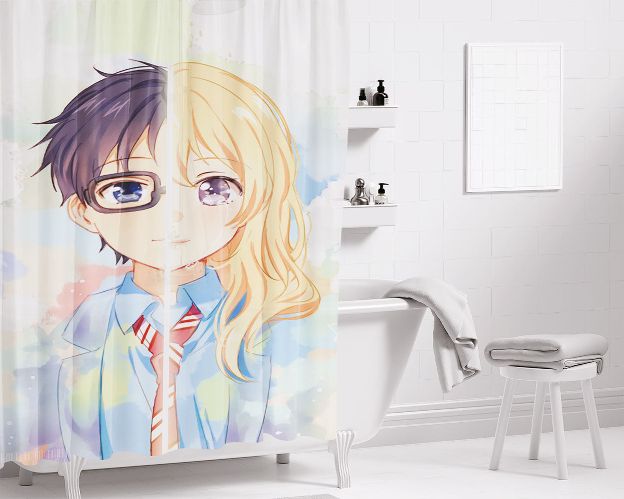 Arima And Kaori V2 Bathroom Shower Curtain Fabric Waterproof | 66 X 72 Inch