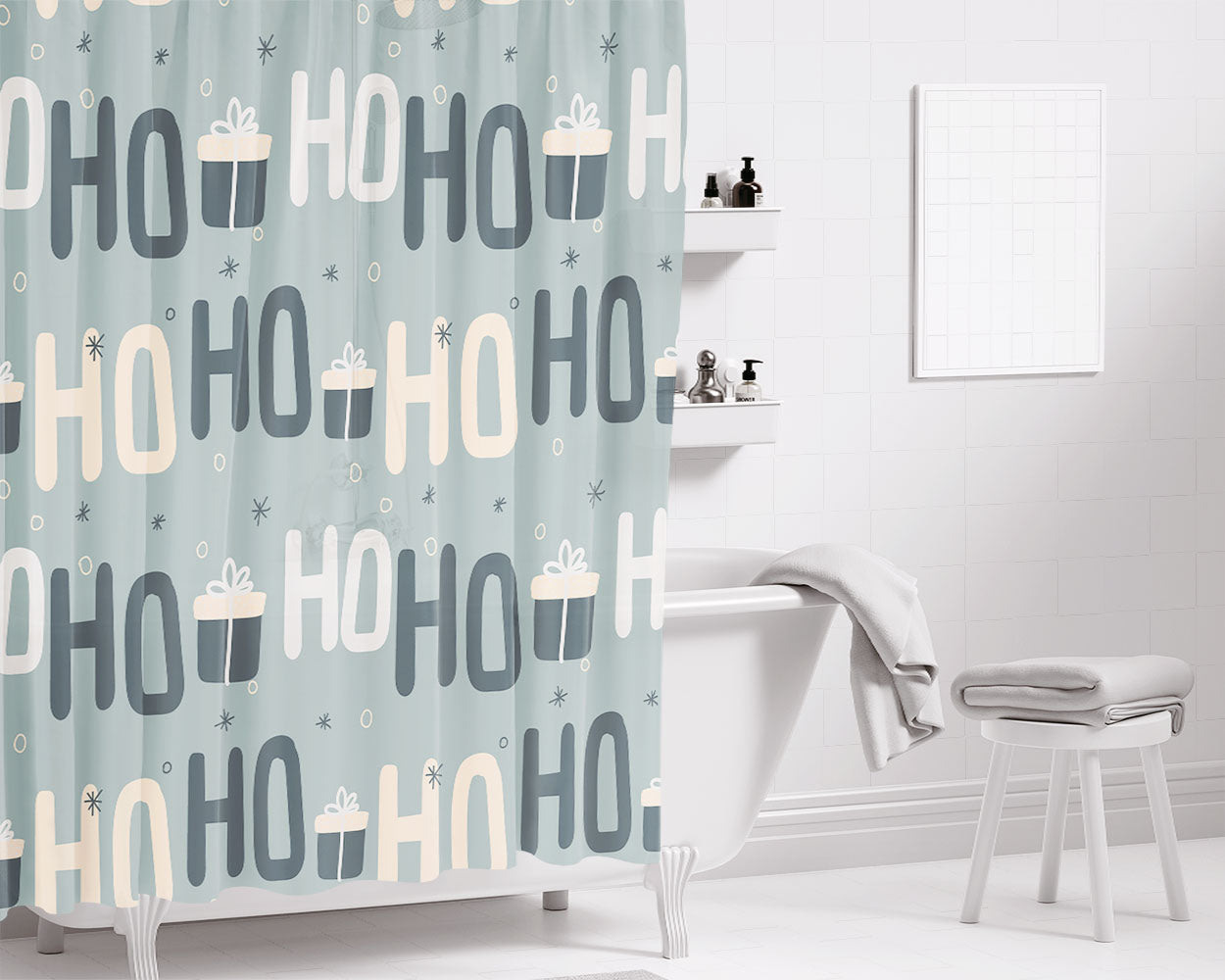 Christmas Patterns Set 01 Bathroom Shower Curtain Fabric Waterproof | 66 X 72 Inch