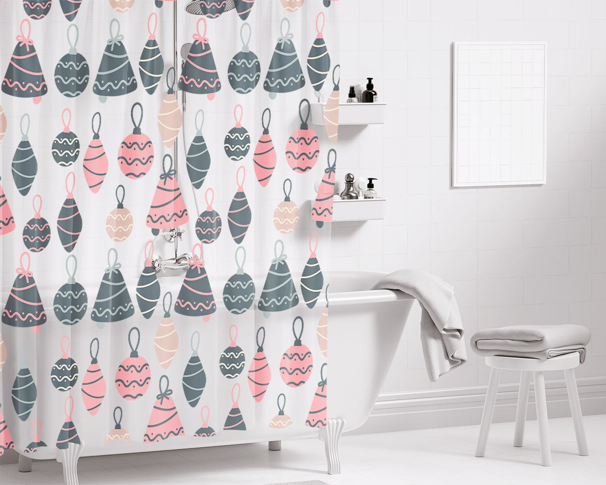 Christmas Patterns Set 06 Bathroom Shower Curtain Fabric Waterproof | 66 X 72 Inch