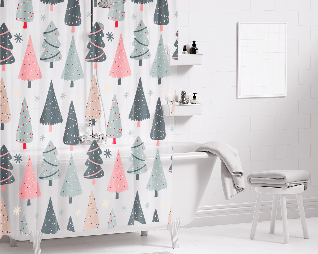 Christmas Patterns Set 08 Bathroom Shower Curtain Fabric Waterproof | 66 X 72 Inch
