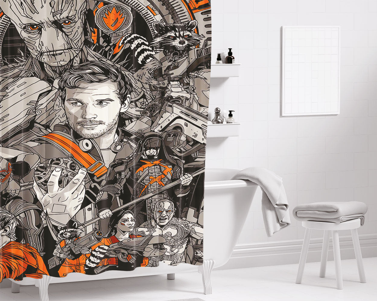 Guardian Of Galaxy 2 Tone Poster Art Bathroom Shower Curtain Fabric Waterproof | 66 X 72 Inch