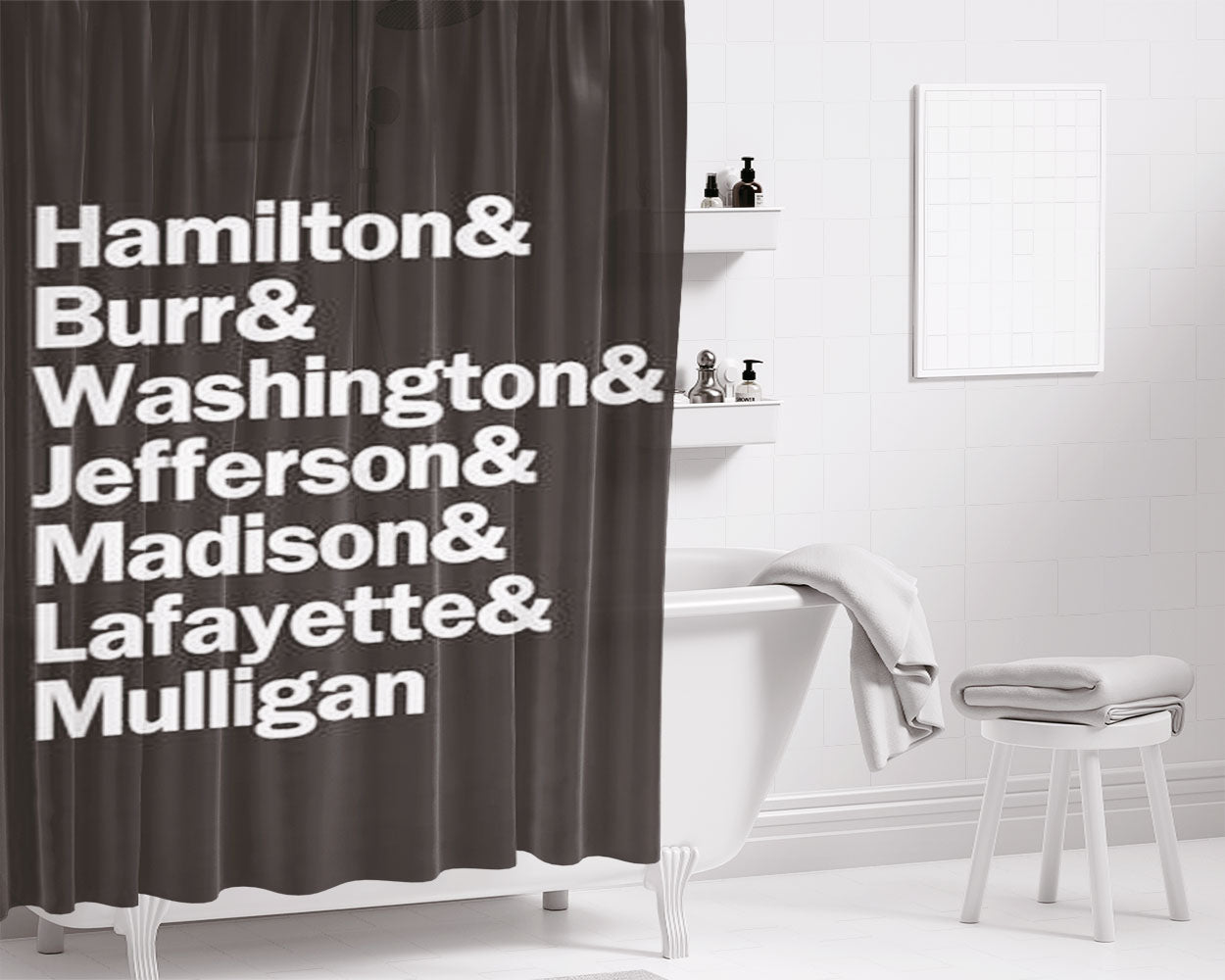 Hamilton Burr Washington Jefferson Madison Lafayette & Mulligan Bathroom Shower Curtain Fabric Waterproof | 66 X 72 Inch