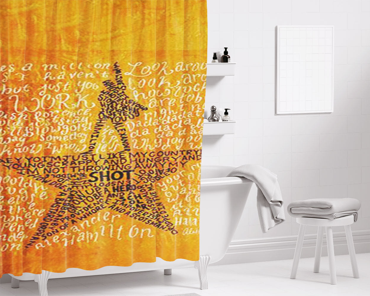 Hamilton Musical Lyrics Bathroom Shower Curtain Fabric Waterproof | 66 X 72 Inch