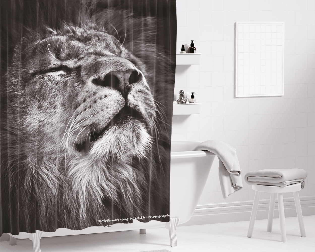 Lion Monochrome 4K Bathroom Shower Curtain Fabric Waterproof | 66 X 72 Inch