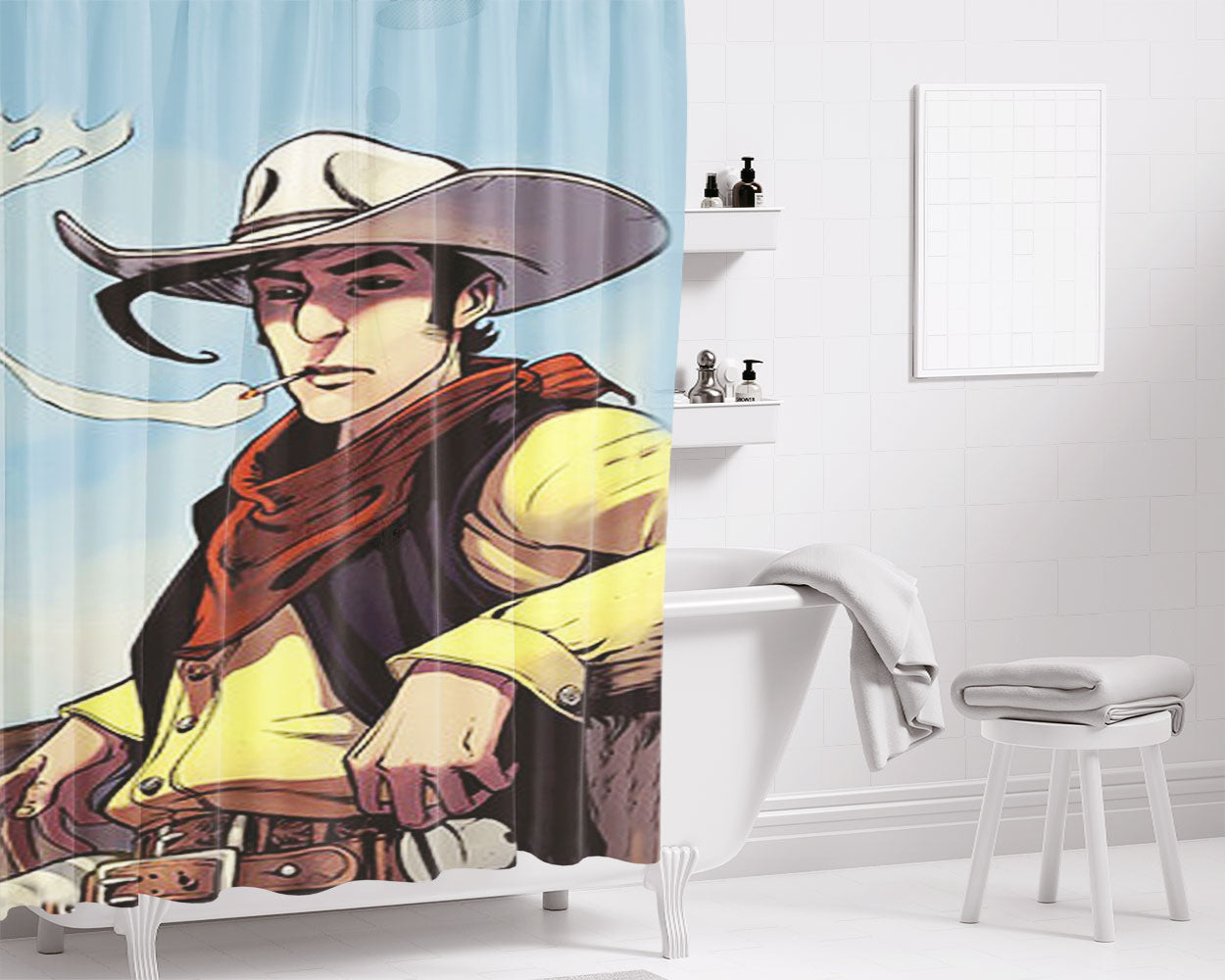 Lucky Luke Smoke Bathroom Shower Curtain Fabric Waterproof | 66 X 72 Inch