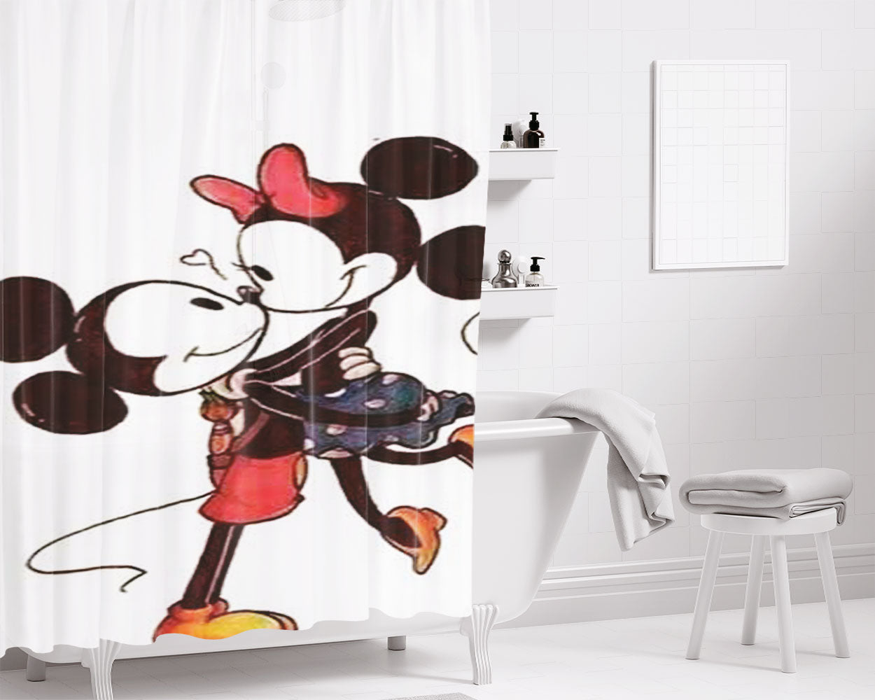 Mickey Minnie Lift Bathroom Shower Curtain Fabric Waterproof | 66 X 72 Inch