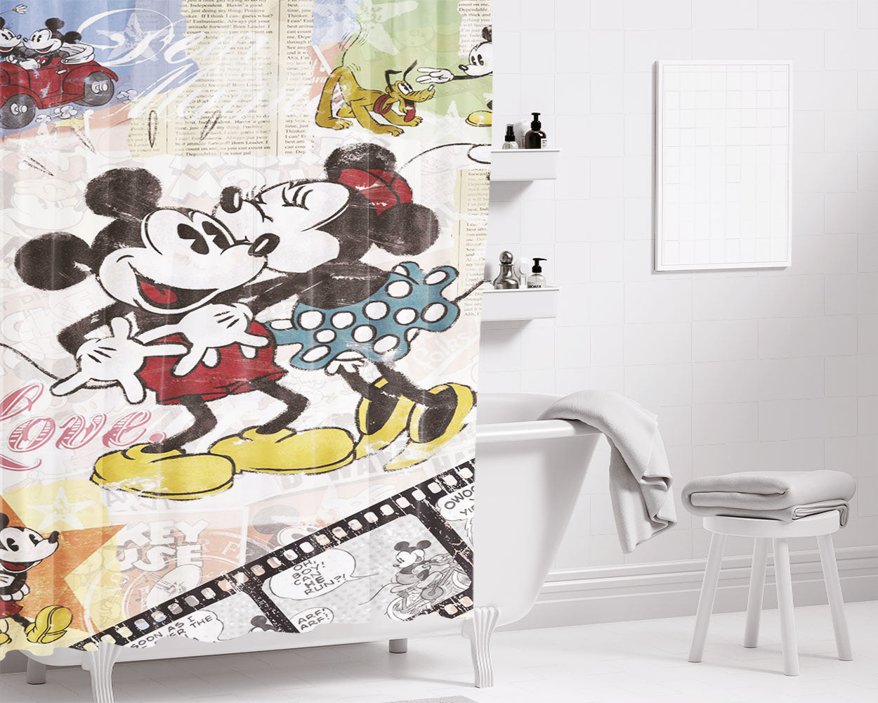 Minnie And Mickey Mouse Bathroom Shower Curtain Fabric Waterproof | 66 X 72 Inch