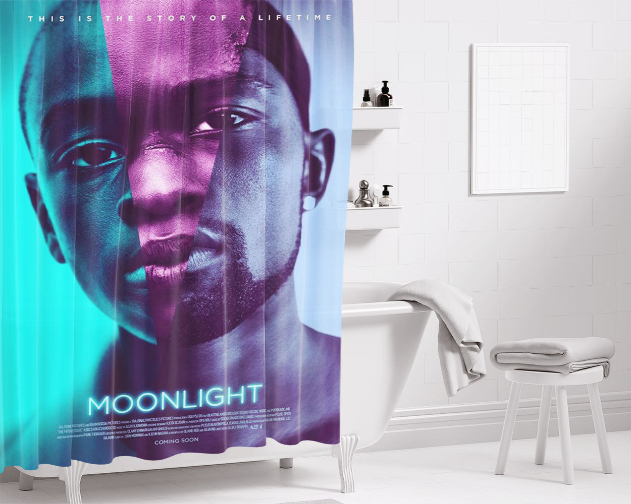 Moonlight Poster Bathroom Shower Curtain Fabric Waterproof | 66 X 72 Inch