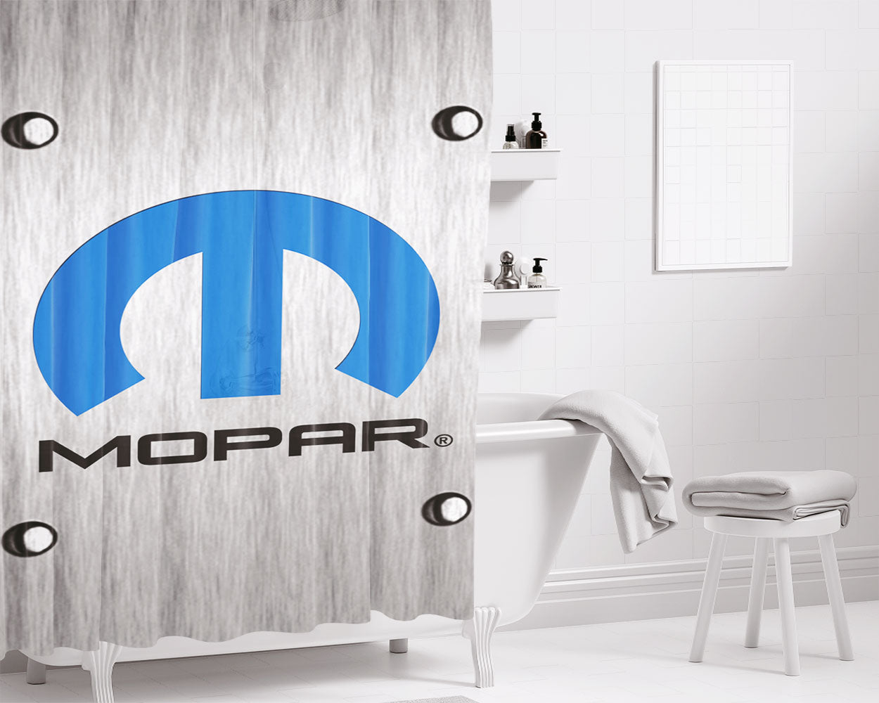 Mopar Black Logo Bathroom Shower Curtain Fabric Waterproof | 66 X 72 Inch